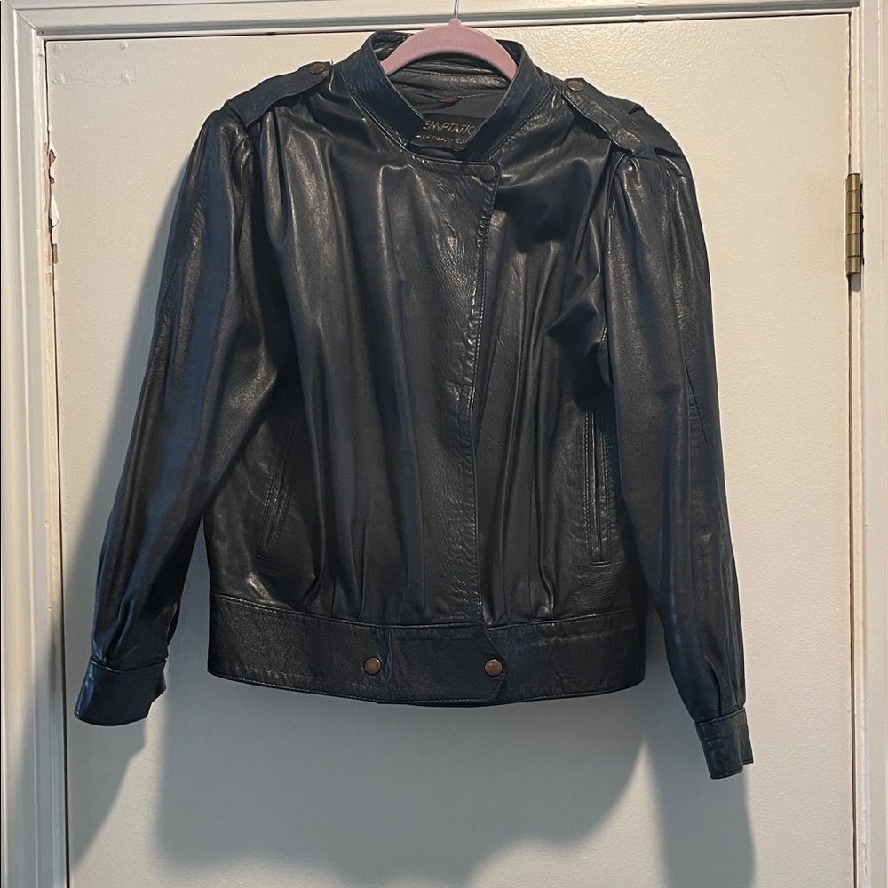 Temptation Japanese Label Asymmetric Black Leather Bomber Blouson Jacket